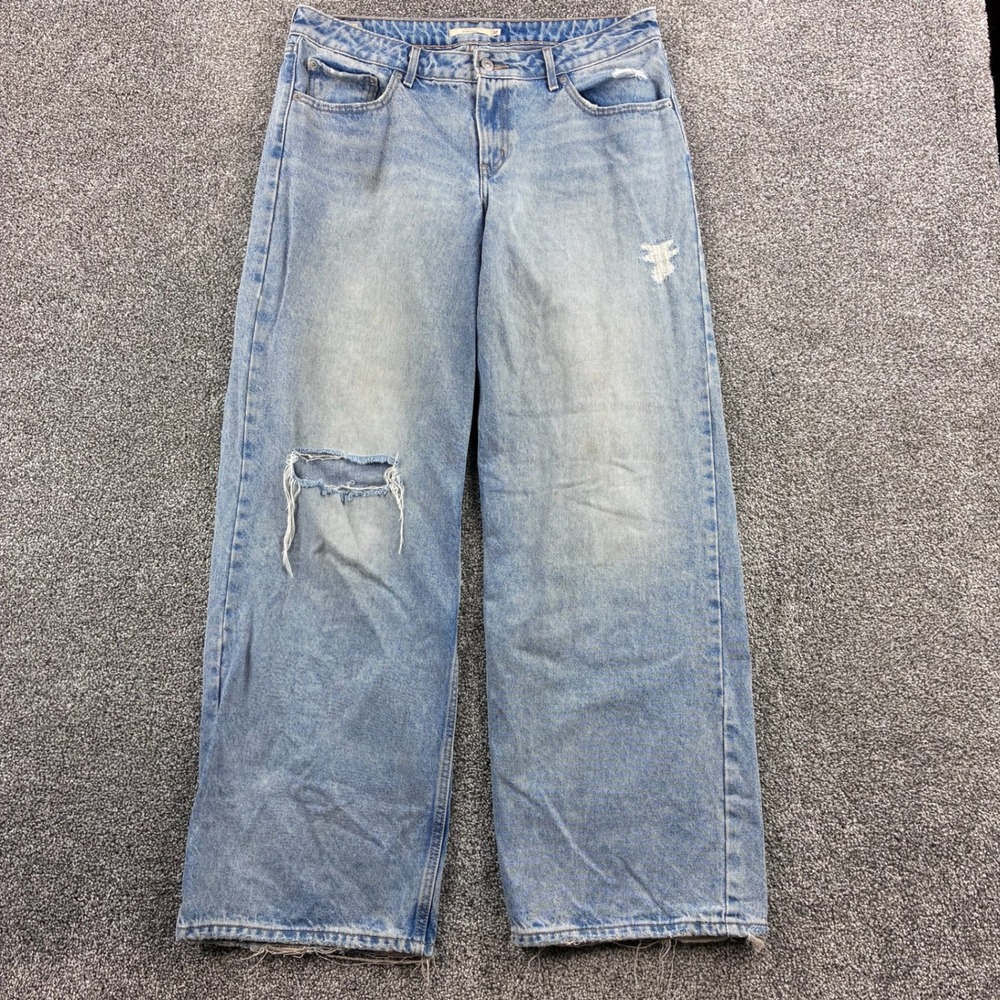 Levi's Low Loose Jeans Women's 32 Blue Cotton Distressed Wide Leg Denim Premium